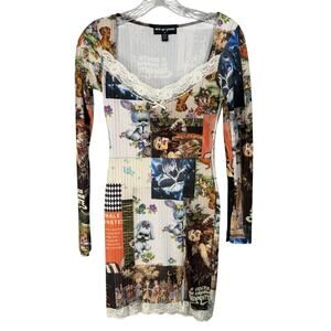 New Girl Order Bodycon Dress Womens 6 Lace Trim Horror Print